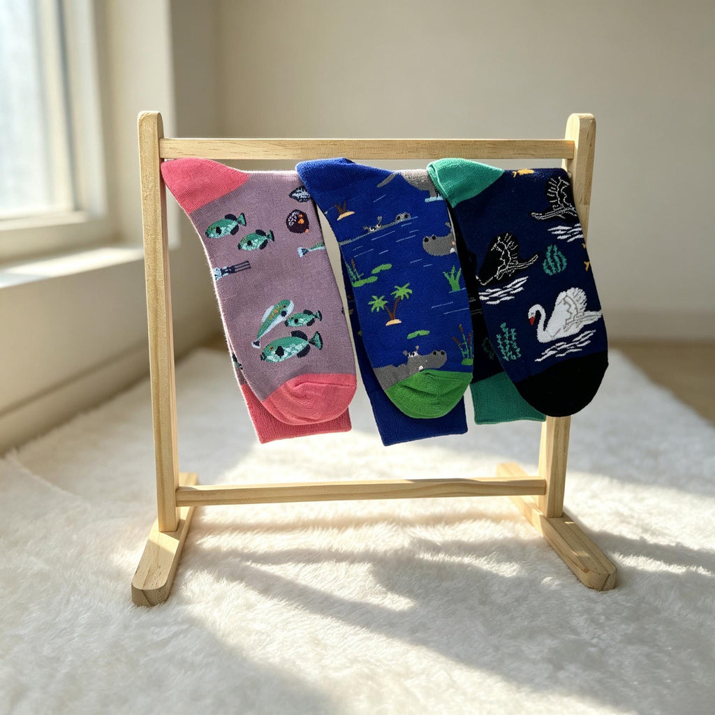 Hippo Swan and Fish Socks, Personalized Animal Crew Socks, Custom Gift for Her by AnnieColors, view 4