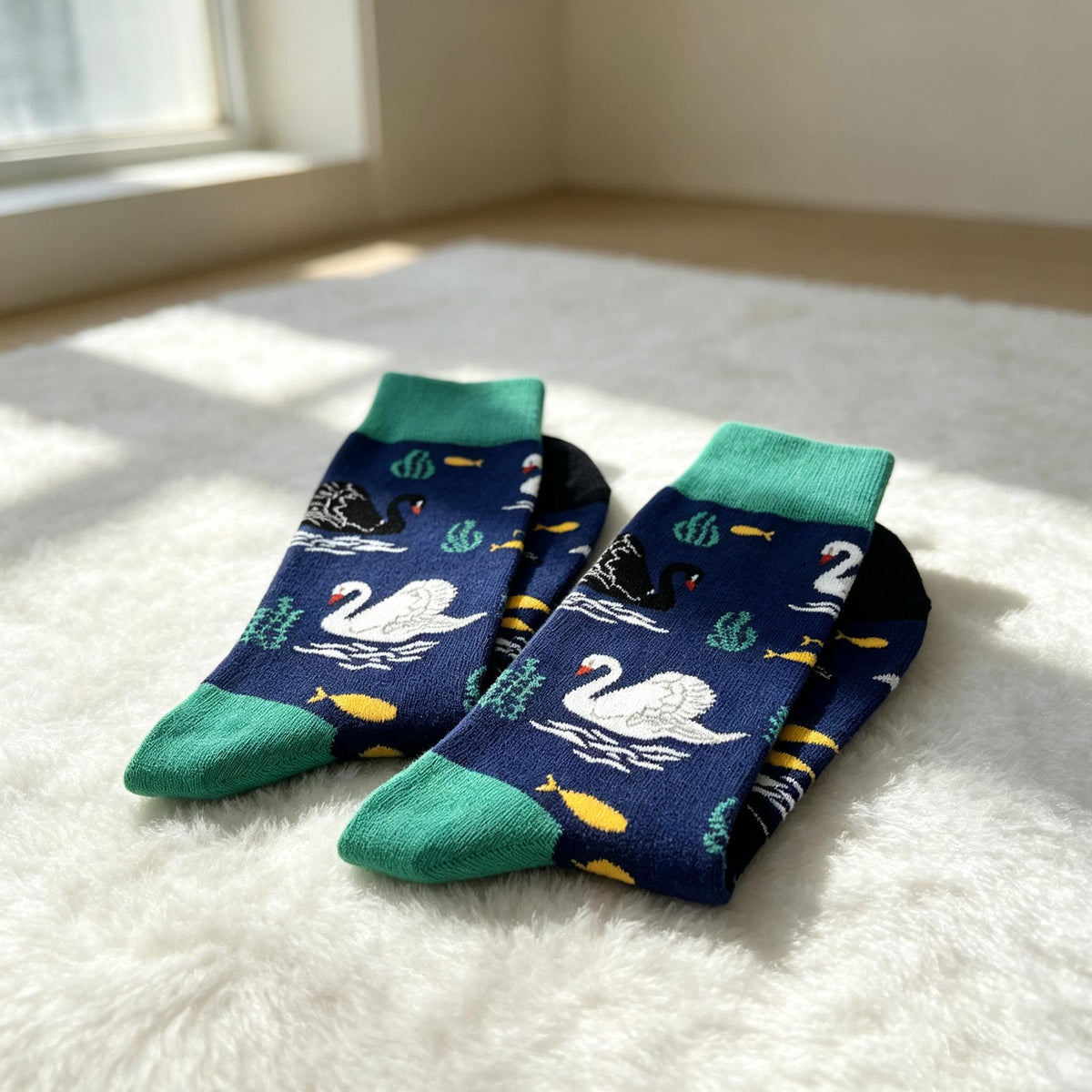 Hippo Swan and Fish Socks, Personalized Animal Crew Socks, Custom Gift for Her by AnnieColors, view 8
