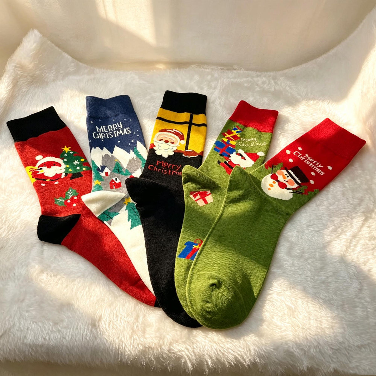 Funny Christmas Socks for Women, Festive Crew Socks, Coworker Holiday Gift by AnnieColors