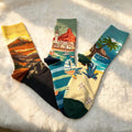 Scenic Landscape Crew Socks sock collection, Mountain, Lighthouse & Beach Cotton Hosiery by AnnieColors