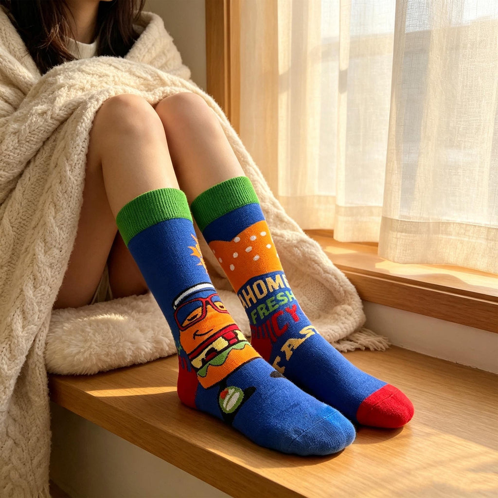 Mismatched Food and Beer Socks sock collection: Burger Brewery Festival Gift by AnnieColors, view 2