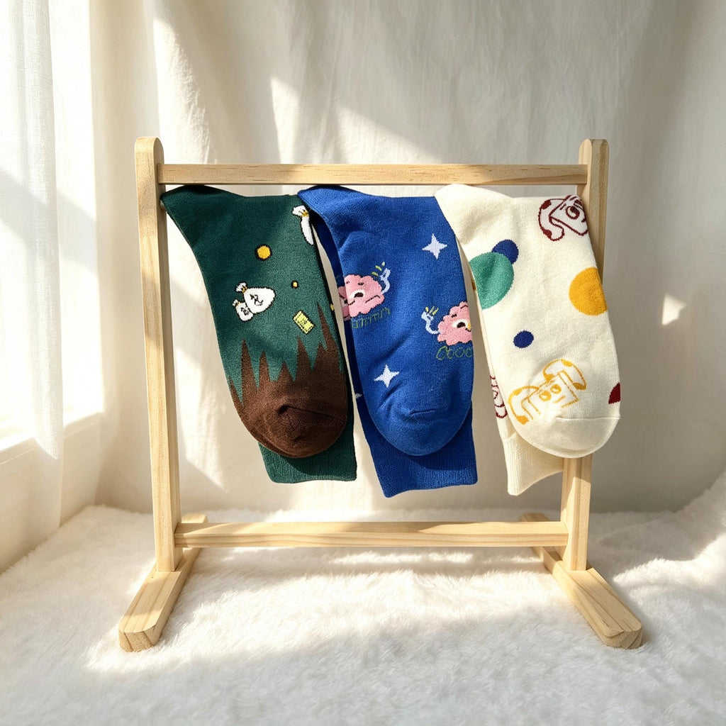 Colorful Cartoon Socks sock collection, Personalized Graphic Crew Socks, Five Pair Streetwear Gift by AnnieColors, view 4