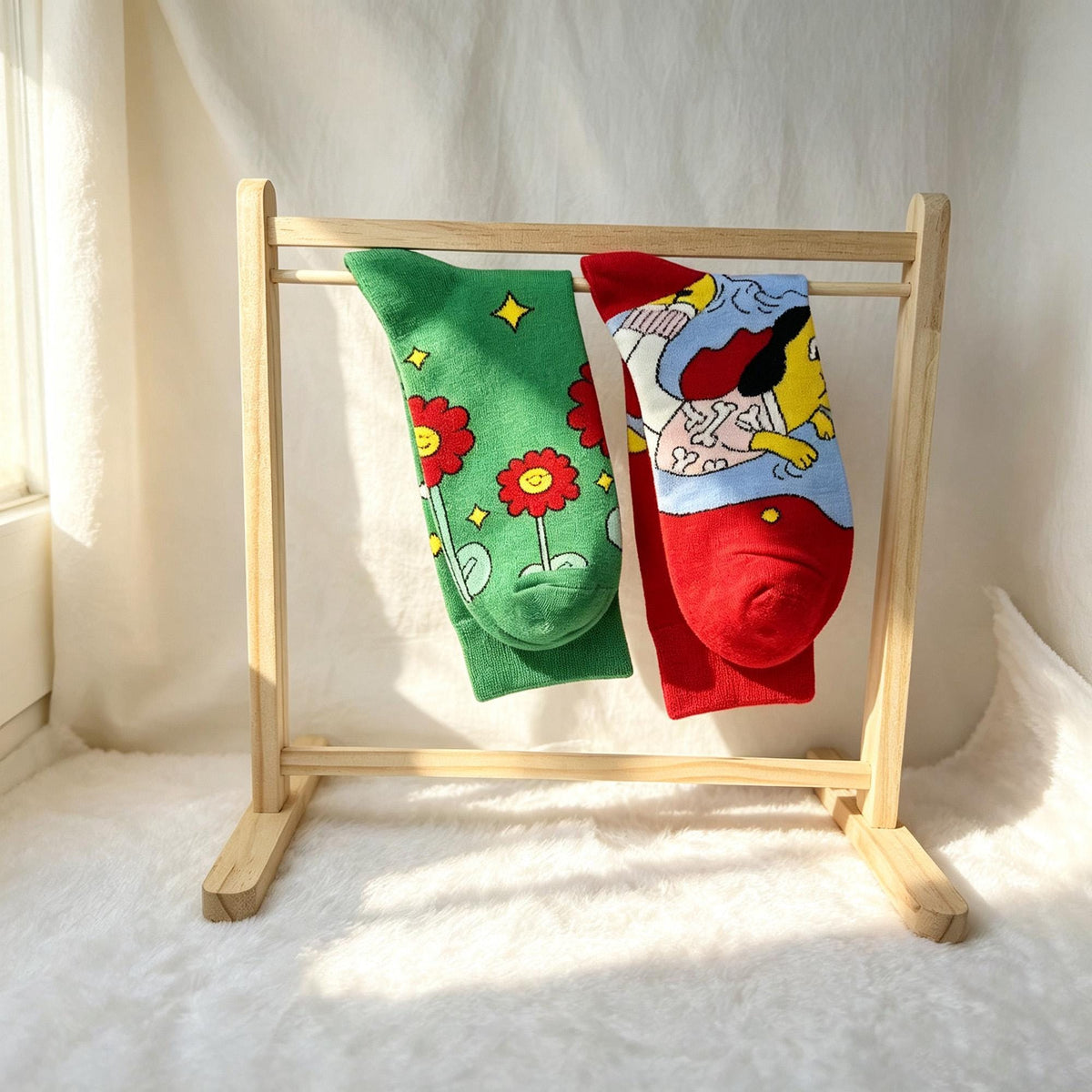 Colorful Cartoon Socks sock collection, Personalized Graphic Crew Socks, Five Pair Streetwear Gift by AnnieColors, view 7