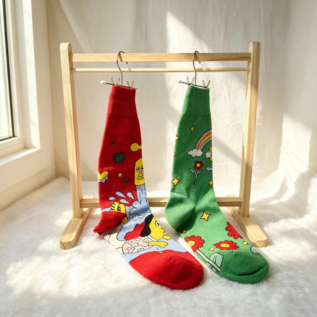 Colorful Cartoon Socks sock collection, Personalized Graphic Crew Socks, Five Pair Streetwear Gift by AnnieColors, view 5