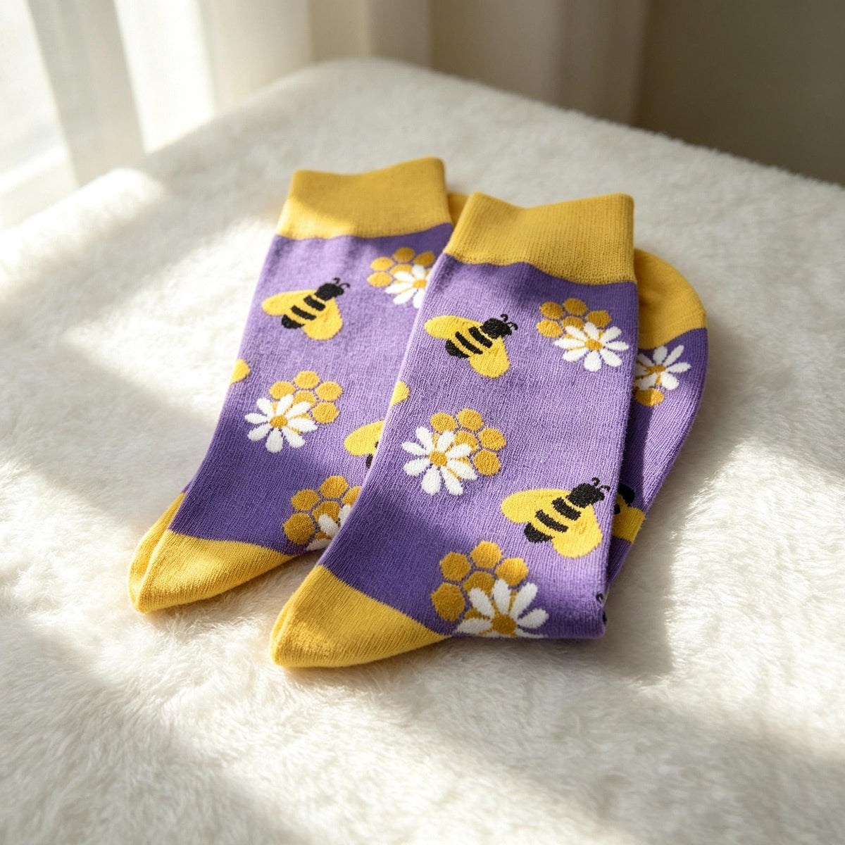 Cute Animal Kitten Crew Socks, Quirky Nature Graphic Streetwear Hosiery, Aesthetic Plant Socks by AnnieColors, view 8