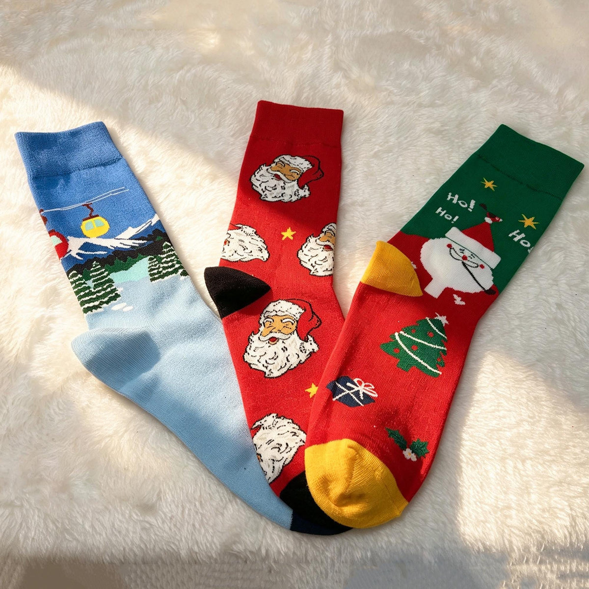 Mountain Christmas Socks sock collection, Santa Crew Socks, Winter Vacation Gift for Couples by AnnieColors