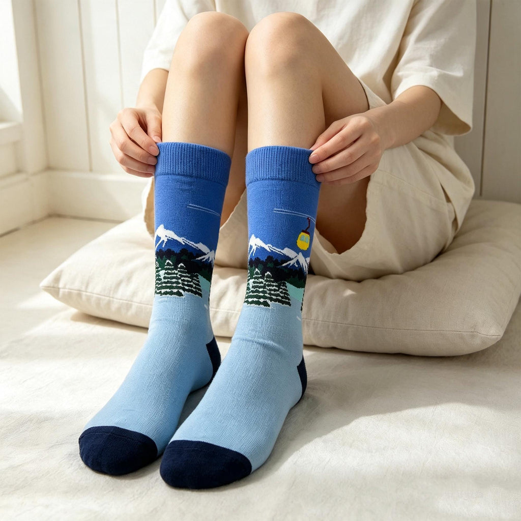 Mountain Christmas Socks sock collection, Santa Crew Socks, Winter Vacation Gift for Couples by AnnieColors, view 3