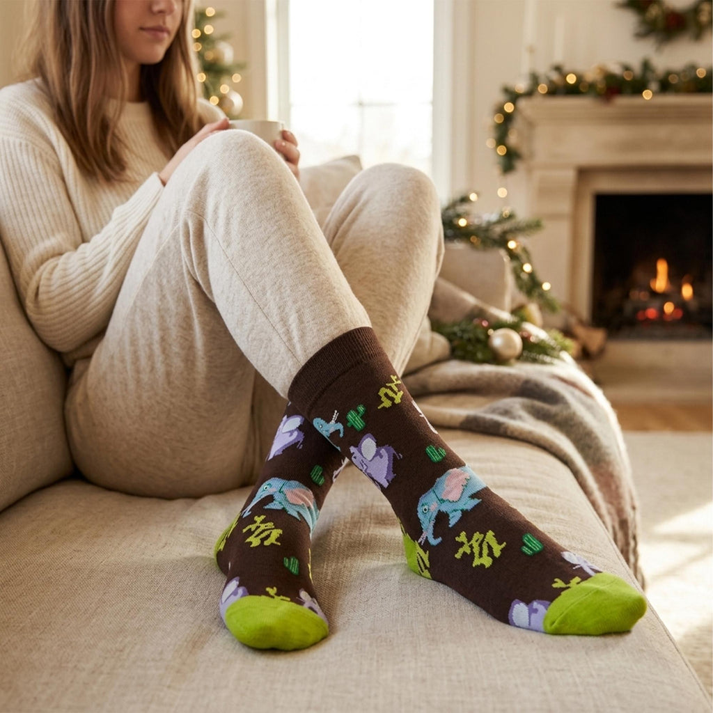 Quirky Animal Socks sock collection: Ostrich, Jellyfish and Elephant Crew Socks by AnnieColors, view 6