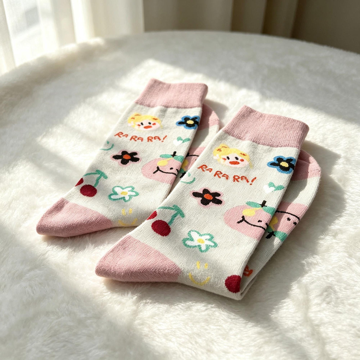 Matching Couple Socks, Cat Heart and Floral Crew Socks, Personalized Two Pair Gift by AnnieColors