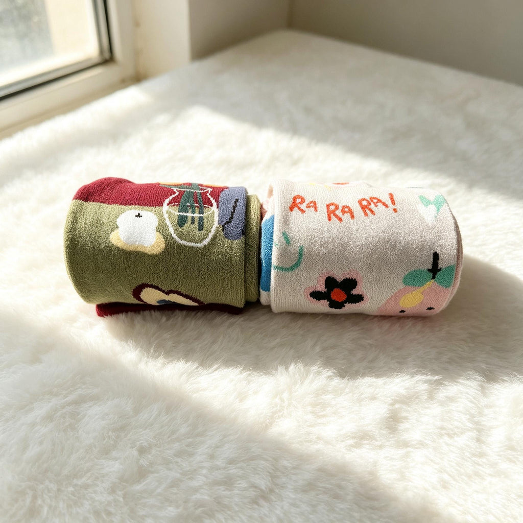 Matching Couple Socks, Cat Heart and Floral Crew Socks, Personalized Two Pair Gift by AnnieColors, view 9
