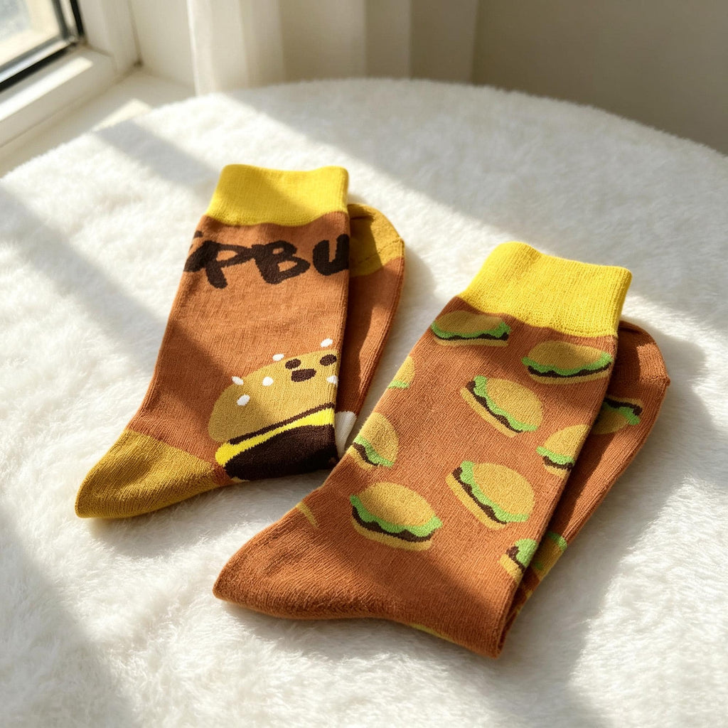 BBQ Party Socks, Burger Fries and Beer Crew Socks, Funny Host Gift by AnnieColors, view 2