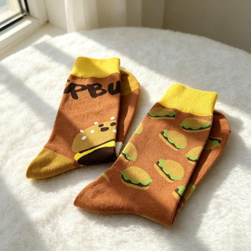 BBQ Party Socks, Burger Fries and Beer Crew Socks, Funny Host Gift by AnnieColors, view 2