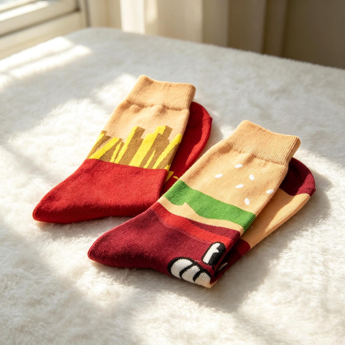 BBQ Party Socks, Burger Fries and Beer Crew Socks, Funny Host Gift by AnnieColors, view 3