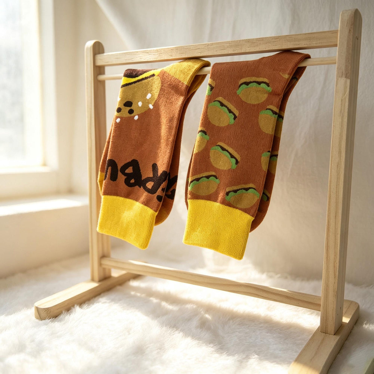BBQ Party Socks, Burger Fries and Beer Crew Socks, Funny Host Gift by AnnieColors, view 6