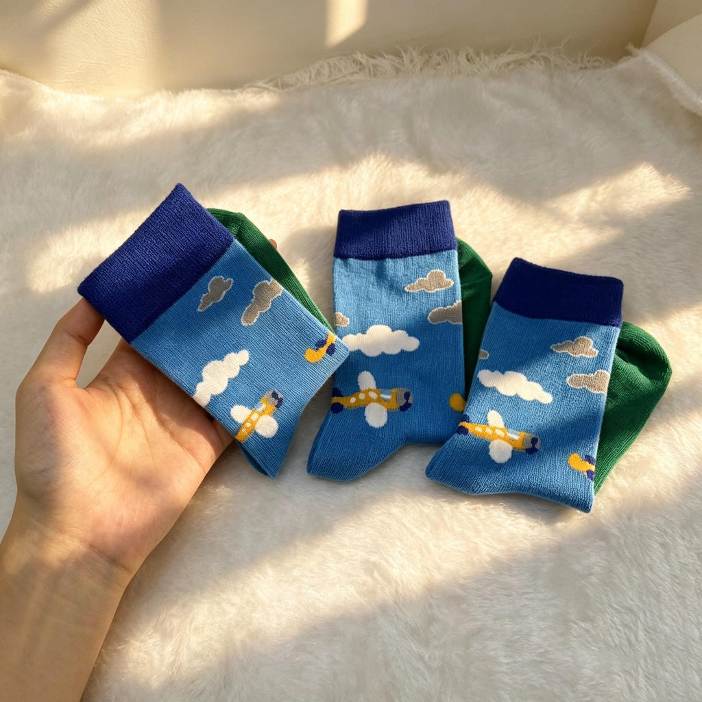 Vehicle Socks for Toddlers, Airplane Car and Carousel Kids Crew Socks, Birthday Gift for Boys and Girls by AnnieColors, view…