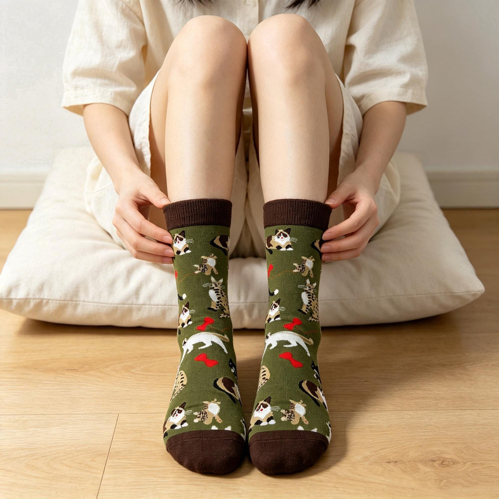 Horse Riding Cat and Fox Socks, Personalized Animal Crew Socks, Custom Gift by AnnieColors, view 3