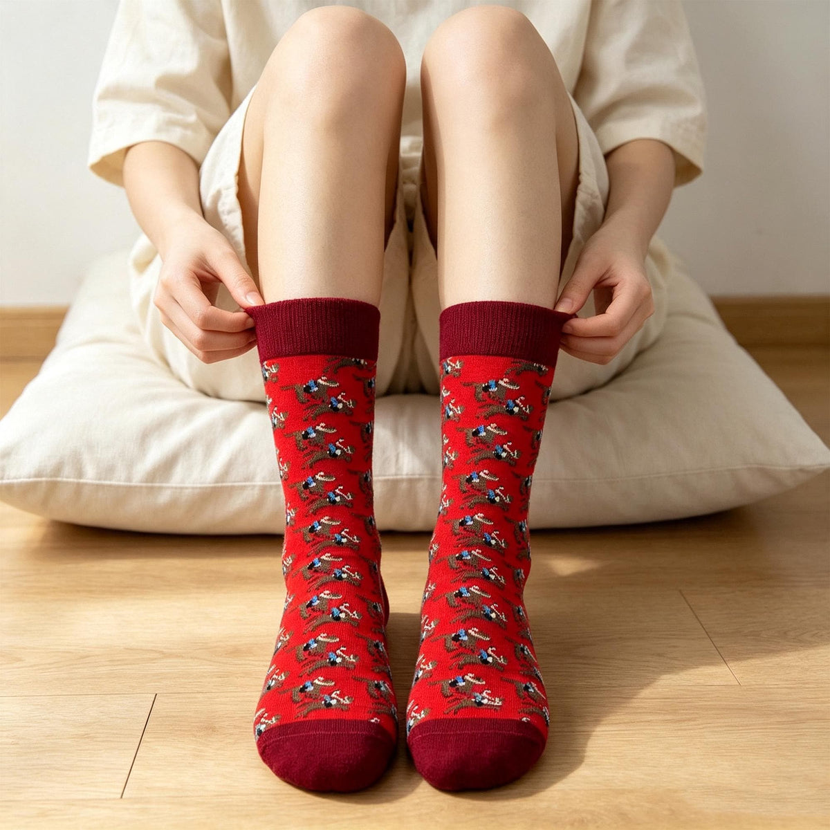 Horse Riding Cat and Fox Socks, Personalized Animal Crew Socks, Custom Gift by AnnieColors, view 4
