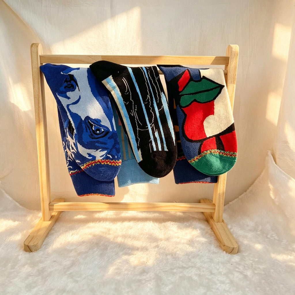 Abstract Face Socks: Modern Portrait Wearable Art Gift by AnnieColors, view 7