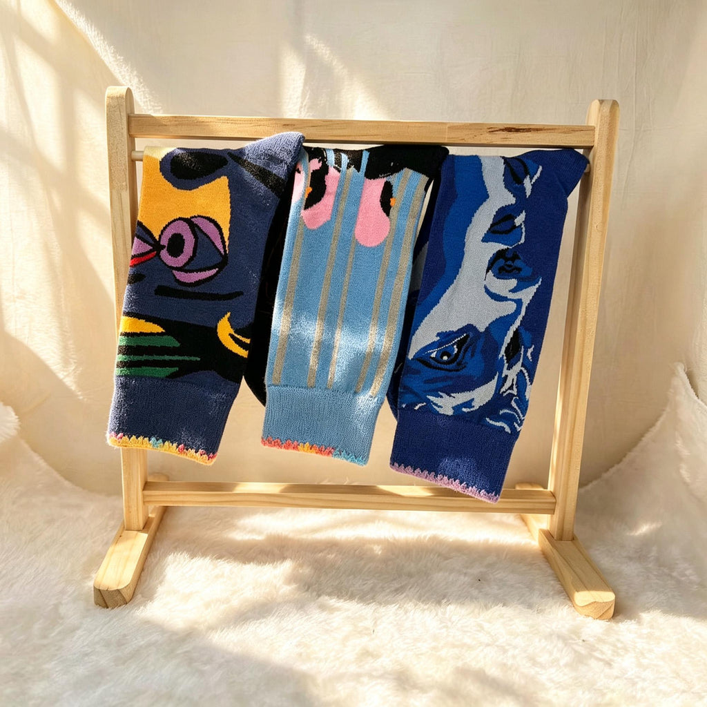 Abstract Face Socks: Modern Portrait Wearable Art Gift by AnnieColors, view 6