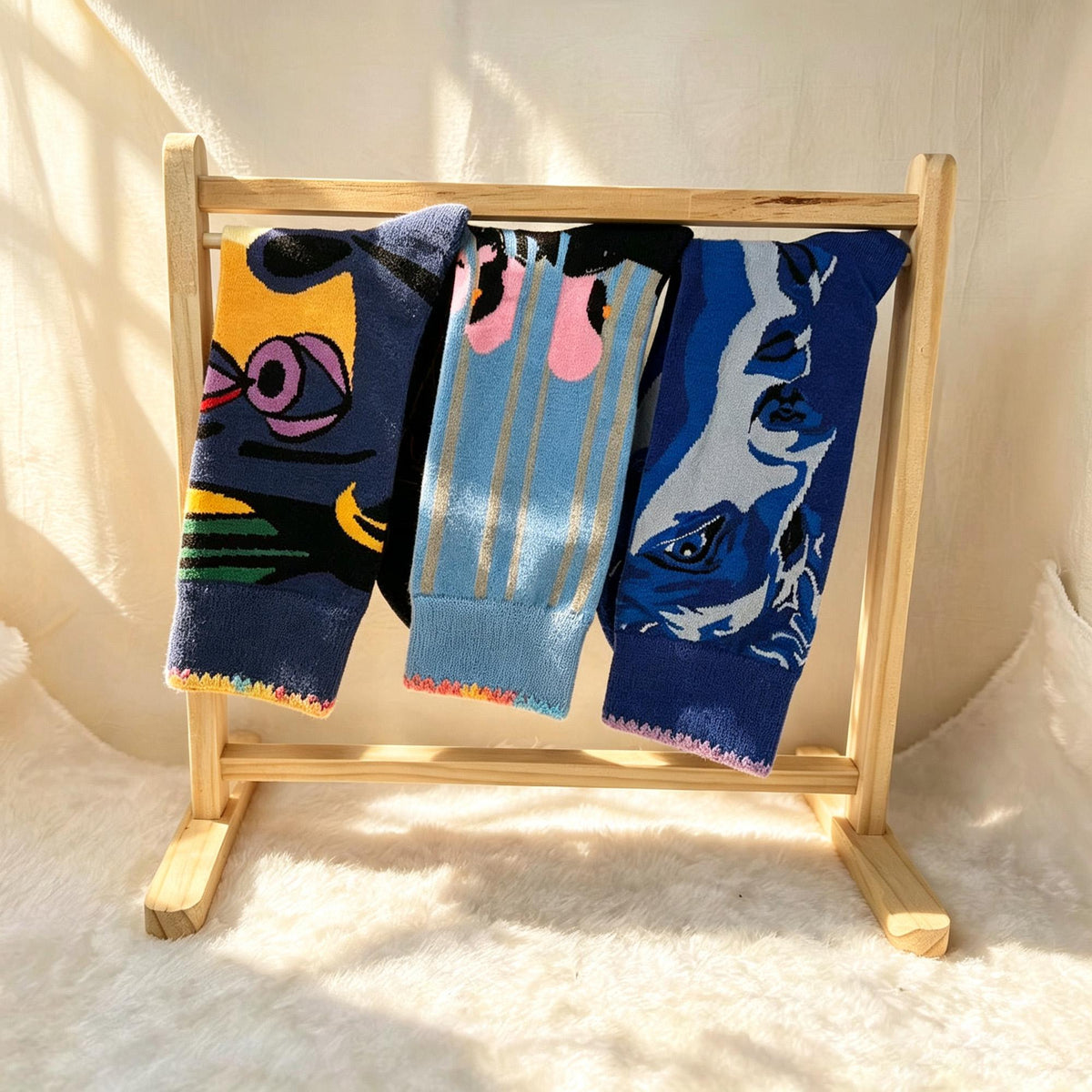 Abstract Face Socks: Modern Portrait Wearable Art Gift by AnnieColors, view 6