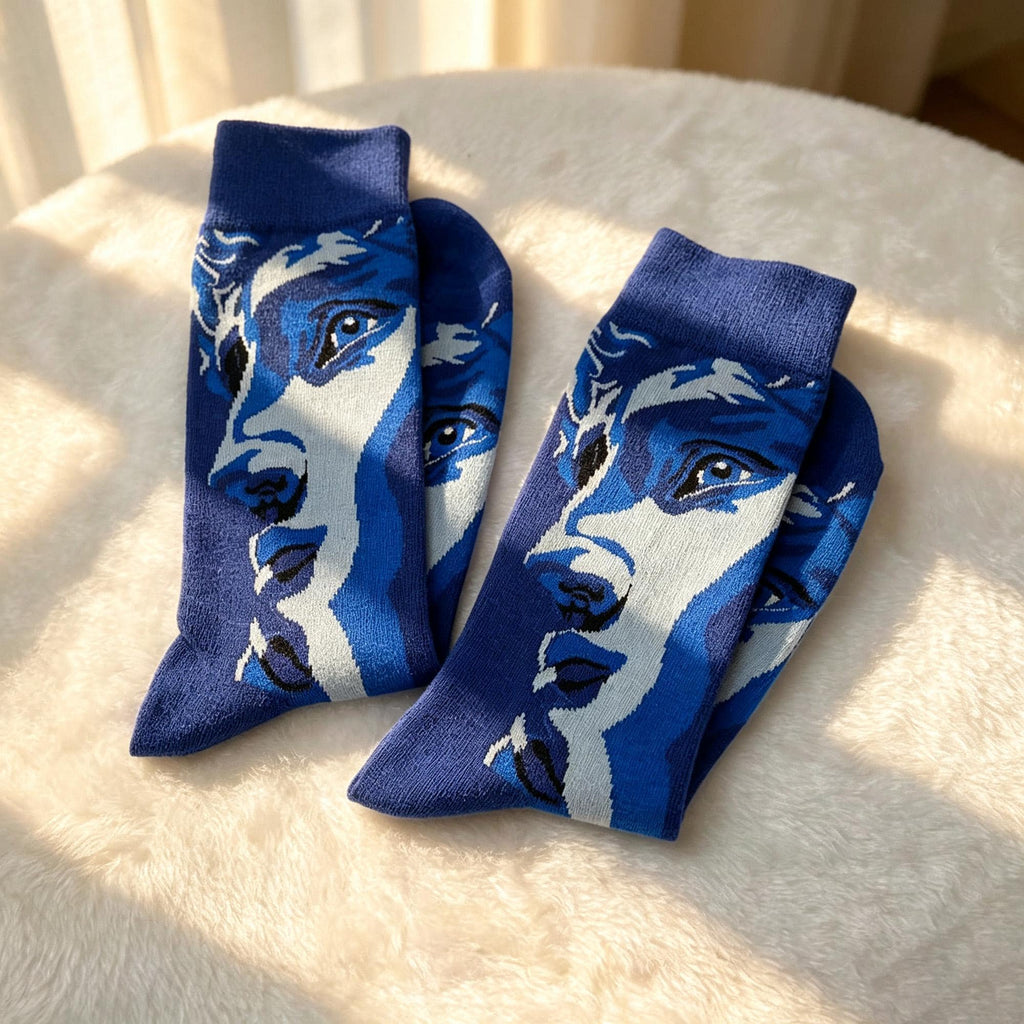 Abstract Face Socks: Modern Portrait Wearable Art Gift by AnnieColors, view 8