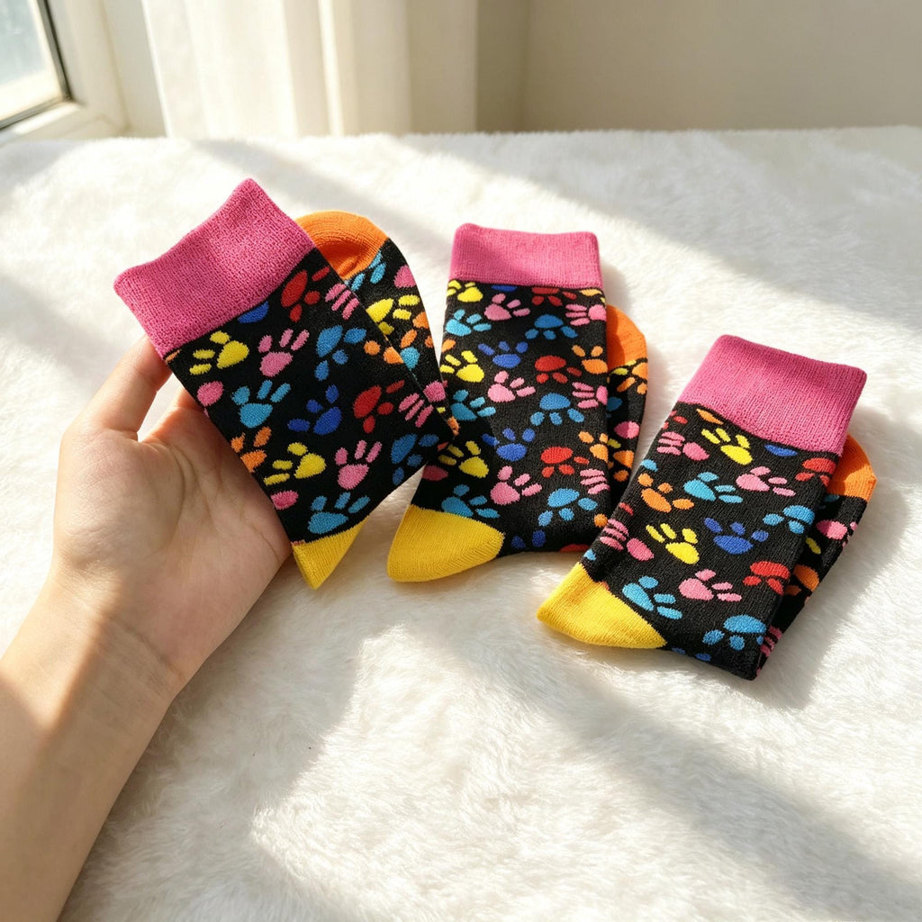 Cat and Dog Socks for Kids, Colorful Animal Crew Socks, Pet Lover Birthday Gift by AnnieColors, view 3