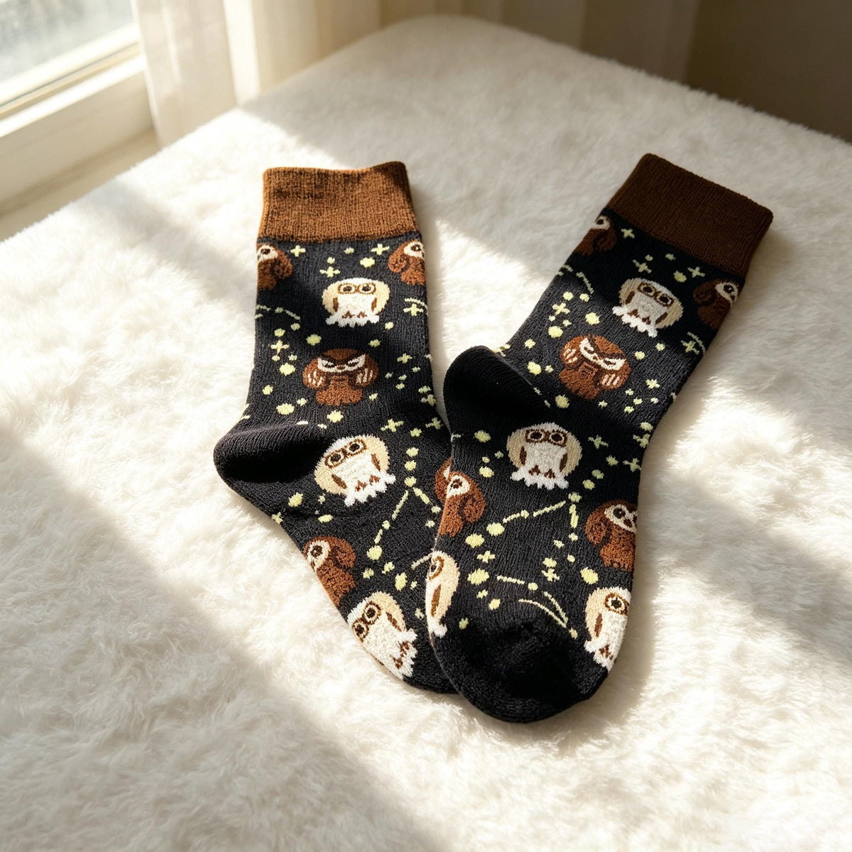 Novelty Animal Crew Socks sock collection, Playful Owl & Ocean octopus Nature Sox, Cozy Cartoon Print Ho... by AnnieColors…