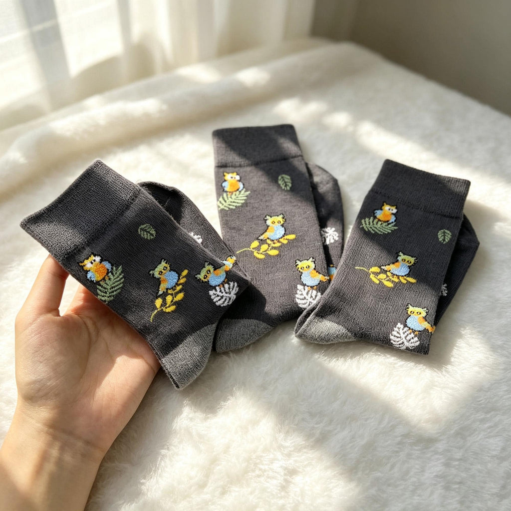 Novelty Animal Crew Socks sock collection, Playful Owl & Ocean octopus Nature Sox, Cozy Cartoon Print Ho... by AnnieColors…
