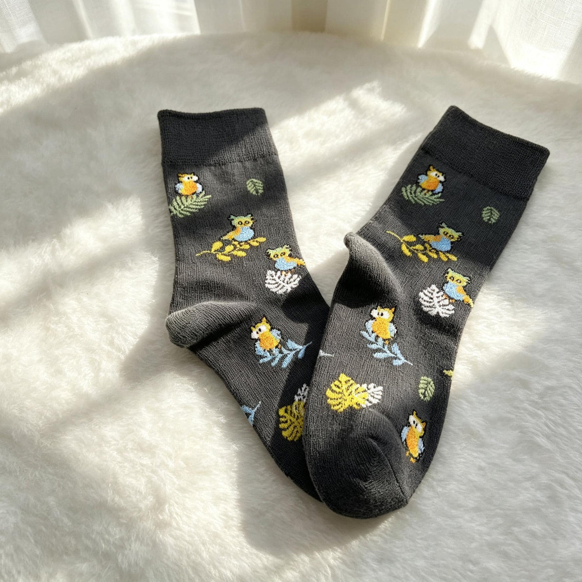 Novelty Animal Crew Socks sock collection, Playful Owl & Ocean octopus Nature Sox, Cozy Cartoon Print Ho... by AnnieColors…