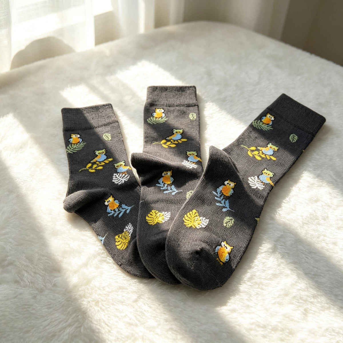 Novelty Animal Crew Socks sock collection, Playful Owl & Ocean octopus Nature Sox, Cozy Cartoon Print Ho... by AnnieColors…