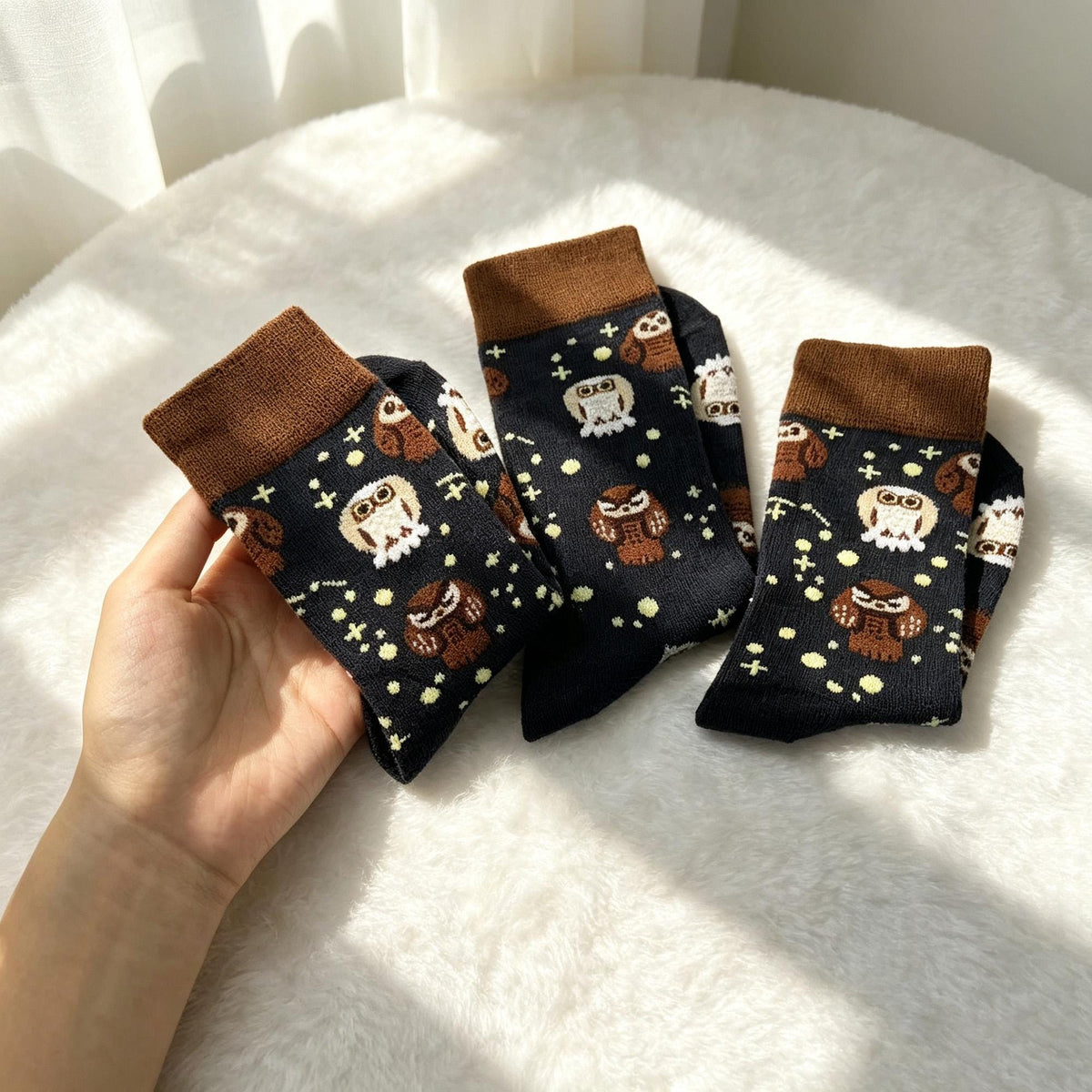 Novelty Animal Crew Socks sock collection, Playful Owl & Ocean octopus Nature Sox, Cozy Cartoon Print Ho... by AnnieColors…