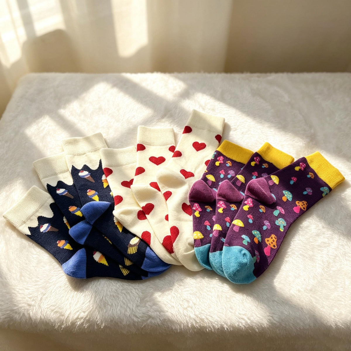 Toddler Patterned Socks, Heart Ice Cream Mushroom Kids Crew Socks, Birthday Gift by AnnieColors, view 10