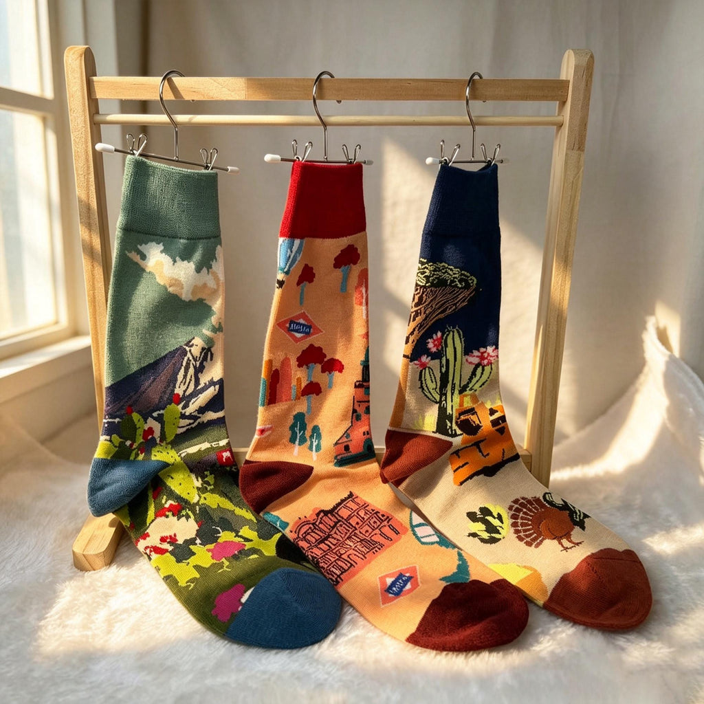 Scenic Landscape Crew Socks, Travel Art & Holiday Novelty Hosiery by AnnieColors, view 2