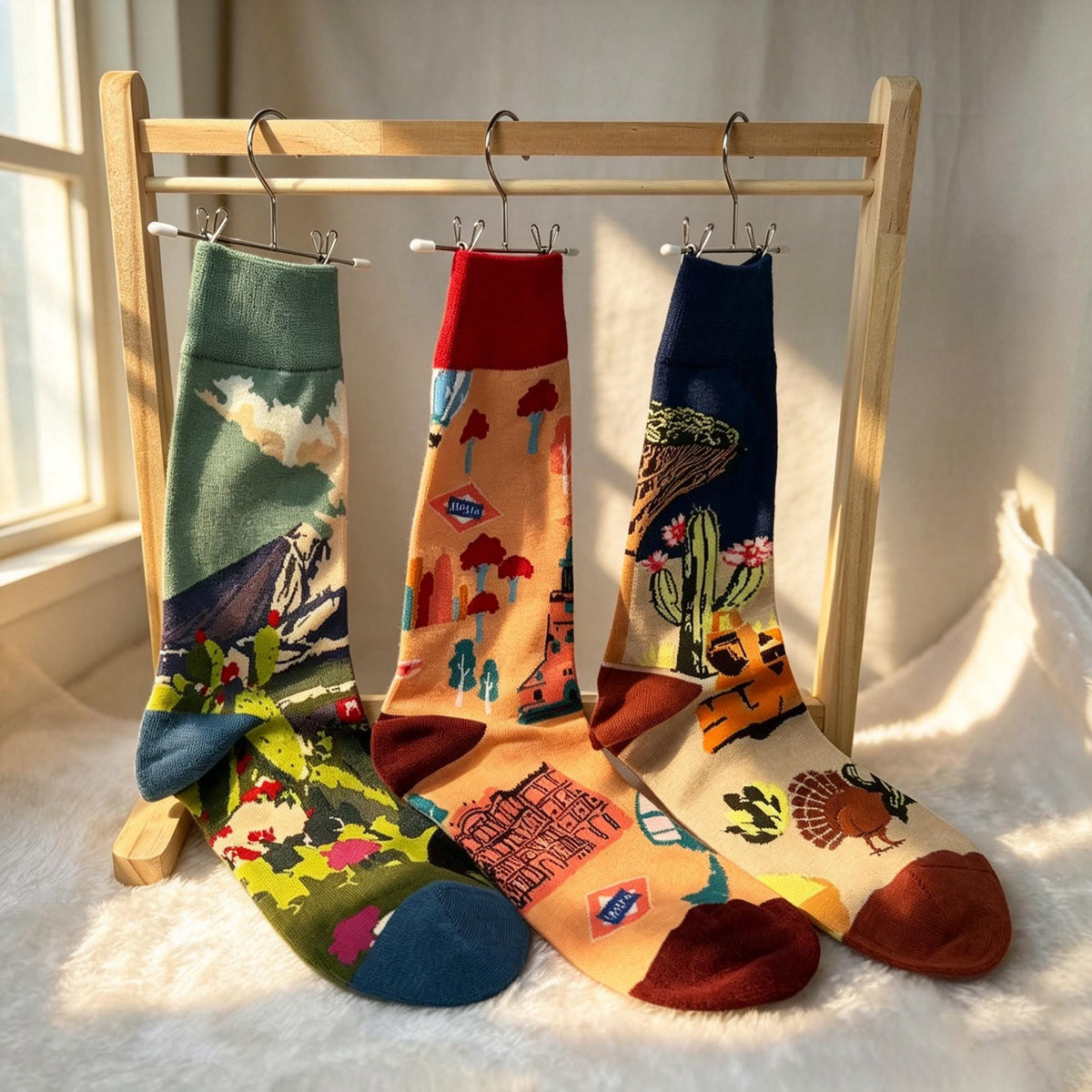 Scenic Landscape Crew Socks, Travel Art & Holiday Novelty Hosiery by AnnieColors, view 2