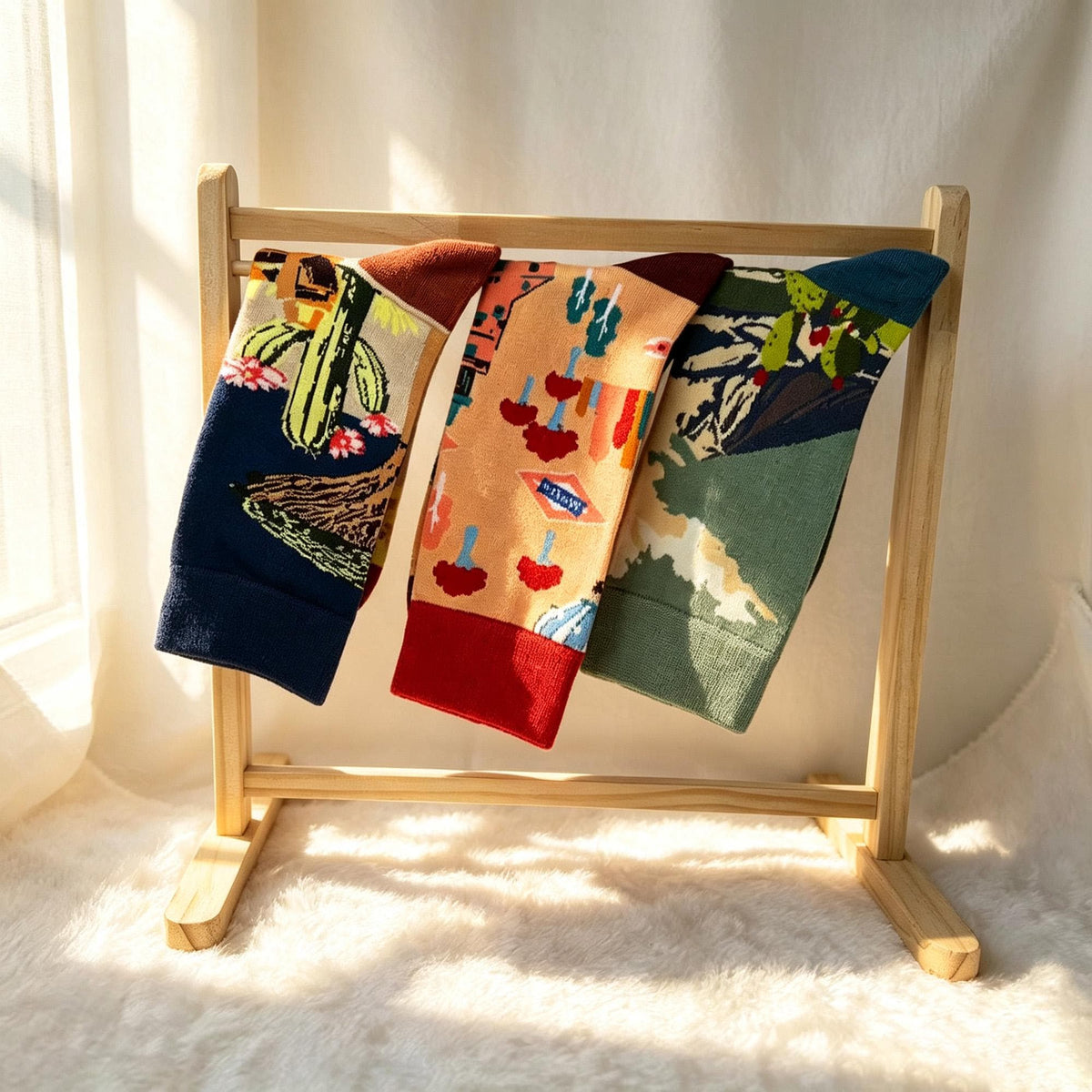 Scenic Landscape Crew Socks, Travel Art & Holiday Novelty Hosiery by AnnieColors, view 3