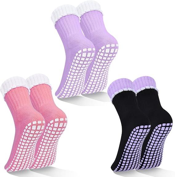 Ruffle Grip Socks for Women, Coquette Pilates and Barre Socks, Non Slip Yoga Socks, Pink Fitness Gift by AnnieColors, view 3