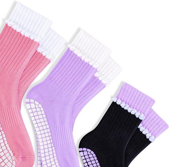 Ruffle Grip Socks for Women, Coquette Pilates and Barre Socks, Non Slip Yoga Socks, Pink Fitness Gift by AnnieColors, view 4