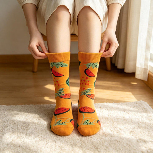 Avocado Watermelon and Apple Socks, Quirky Fruit Crew Socks, Gen Z Foodie Gift by AnnieColors, view 2