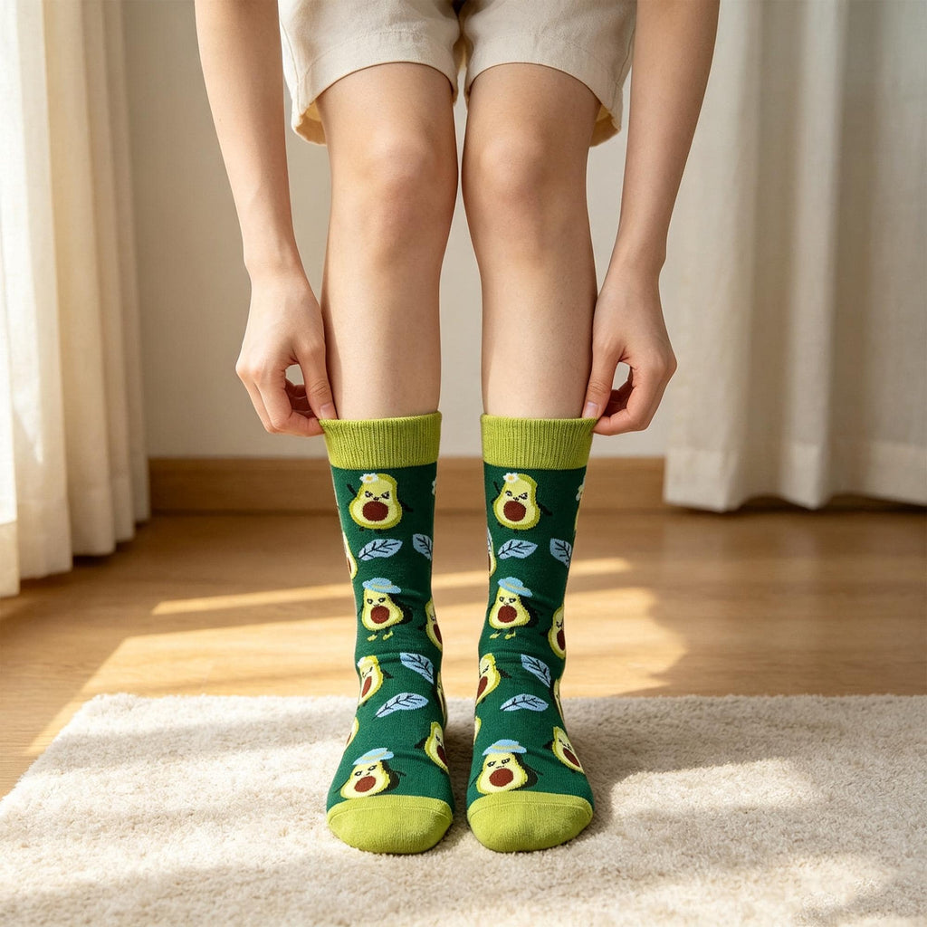 Avocado Watermelon and Apple Socks, Quirky Fruit Crew Socks, Gen Z Foodie Gift by AnnieColors, view 4