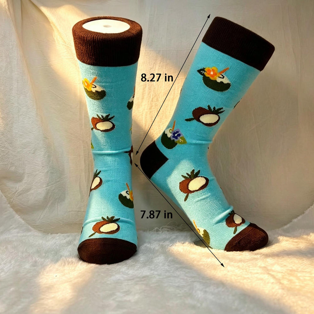 Vacation Fruit Socks, Coconut Lemon and Pineapple Crew Socks, Tropical Beach and Cruise Gift by AnnieColors, view 6
