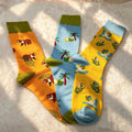 Red Panda and Tropical Bird Socks, Personalized Nature Crew Socks, Custom Gift by AnnieColors