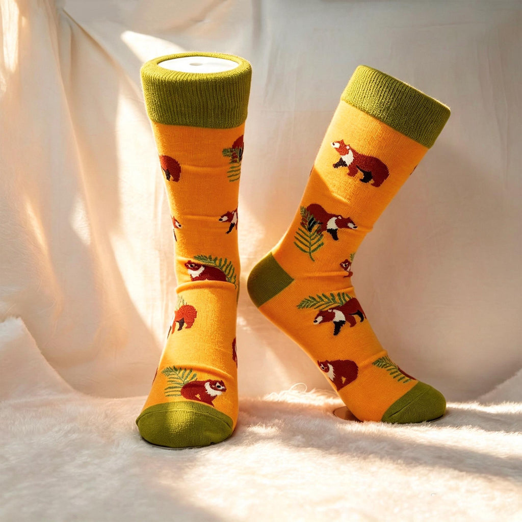 Red Panda and Tropical Bird Socks, Personalized Nature Crew Socks, Custom Gift by AnnieColors, view 6
