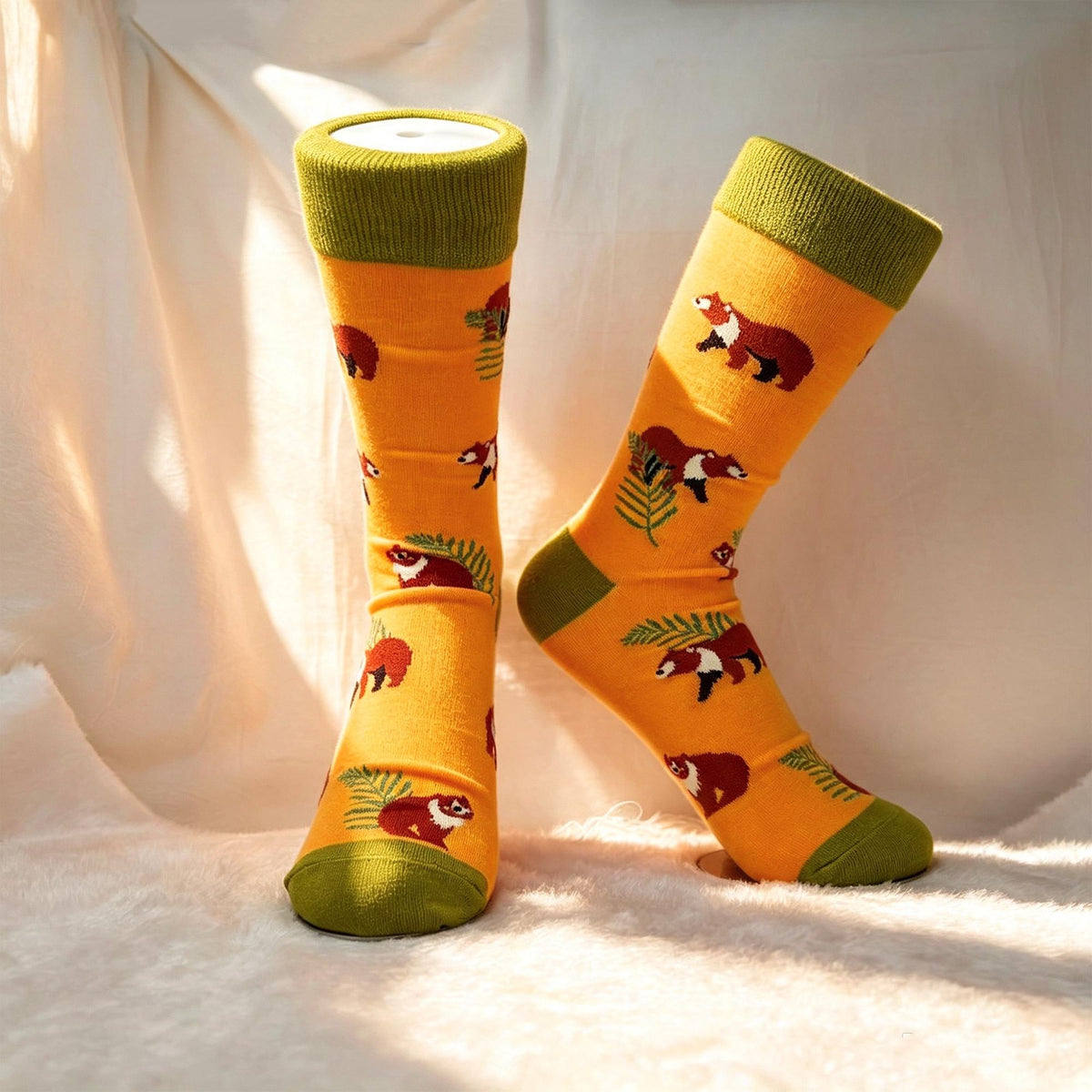 Red Panda and Tropical Bird Socks, Personalized Nature Crew Socks, Custom Gift by AnnieColors, view 6