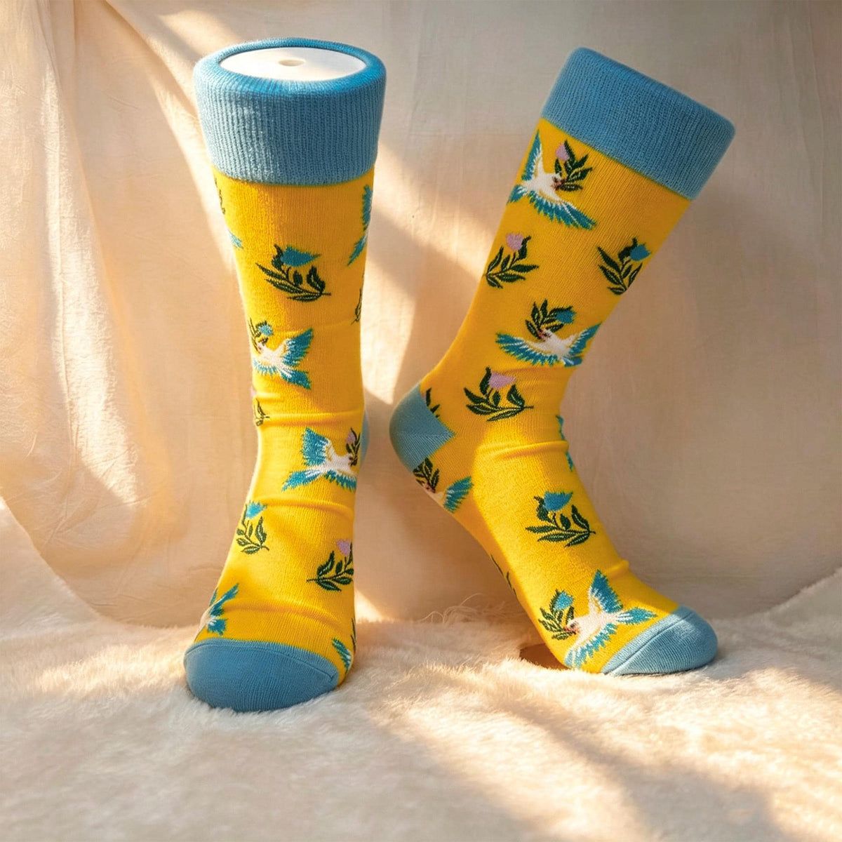 Red Panda and Tropical Bird Socks, Personalized Nature Crew Socks, Custom Gift by AnnieColors, view 5