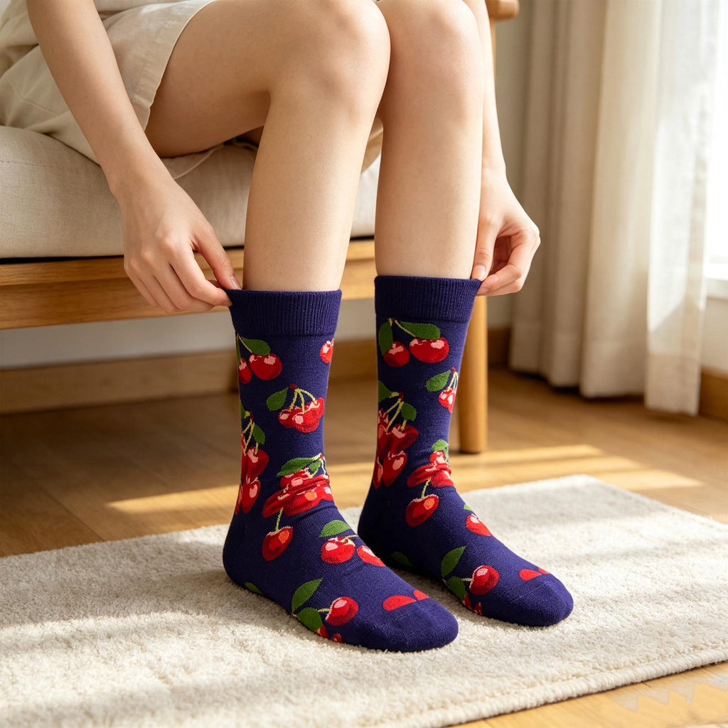 Tropical Fruit Socks sock collection, Cherry Kiwi and Dragon Fruit Crew Socks, Colorful Summer Gift by AnnieColors, view 3