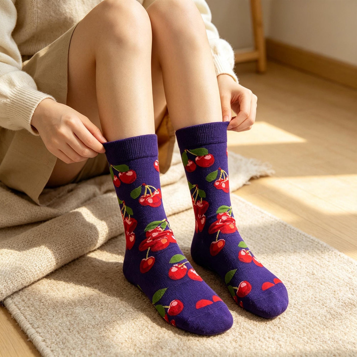 Tropical Fruit Socks sock collection, Cherry Kiwi and Dragon Fruit Crew Socks, Colorful Summer Gift by AnnieColors, view 5