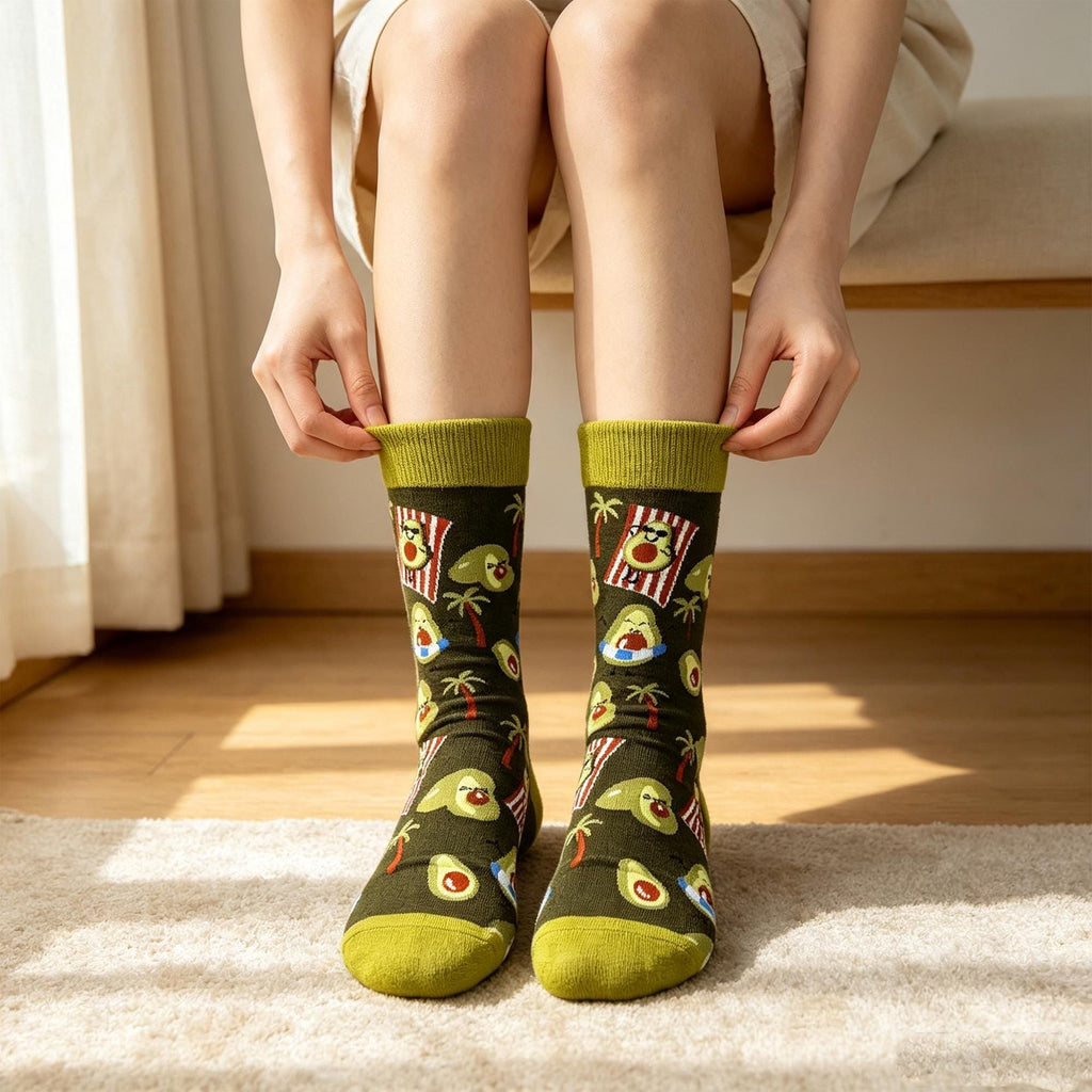 Colorful Avocado Socks sock collection, Quirky Plant and Food Crew Socks, College Student Birthday Gift by AnnieColors, view…