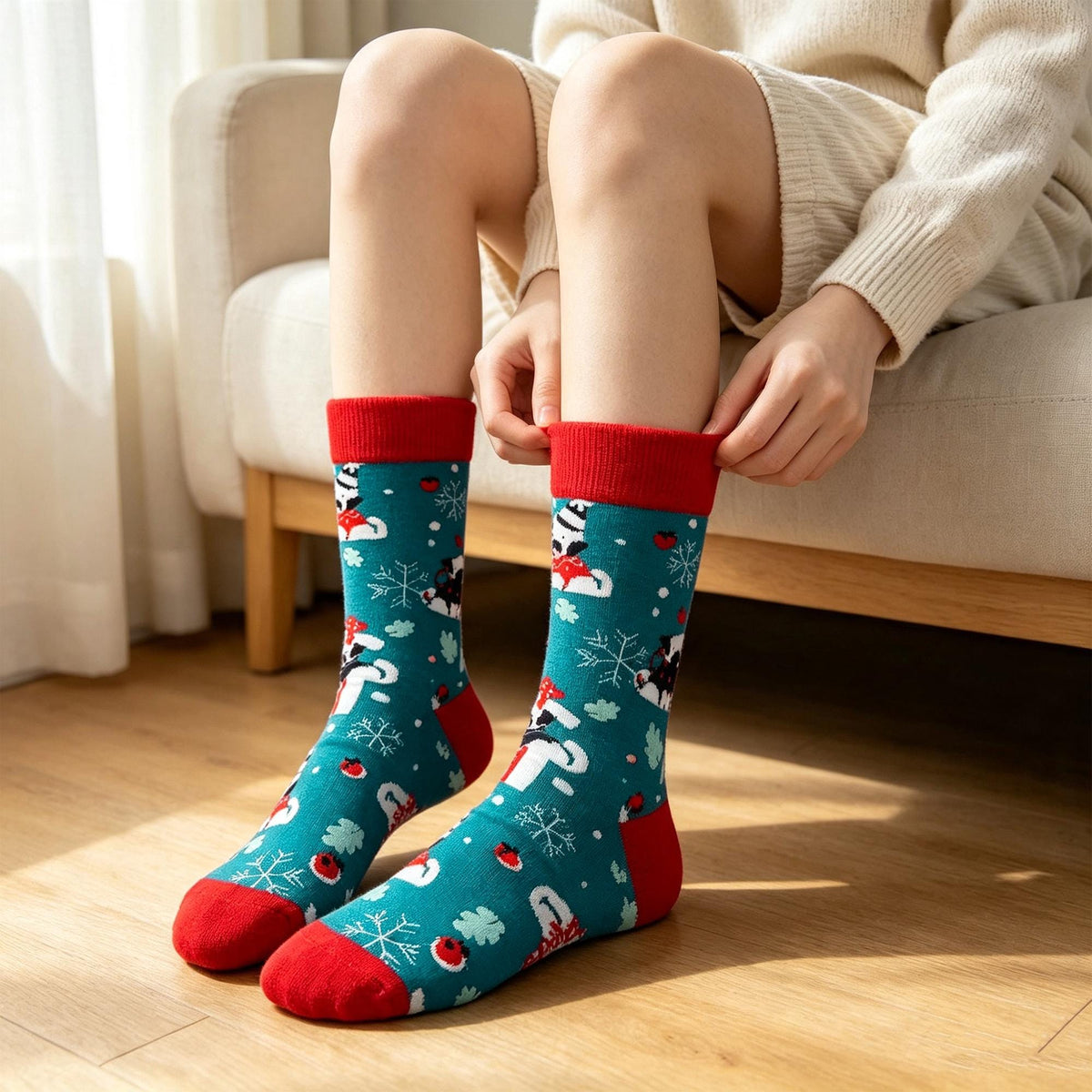 Christmas Socks sock collection for Women, Five Festive Crew Socks, Secret Santa Gift by AnnieColors, view 4