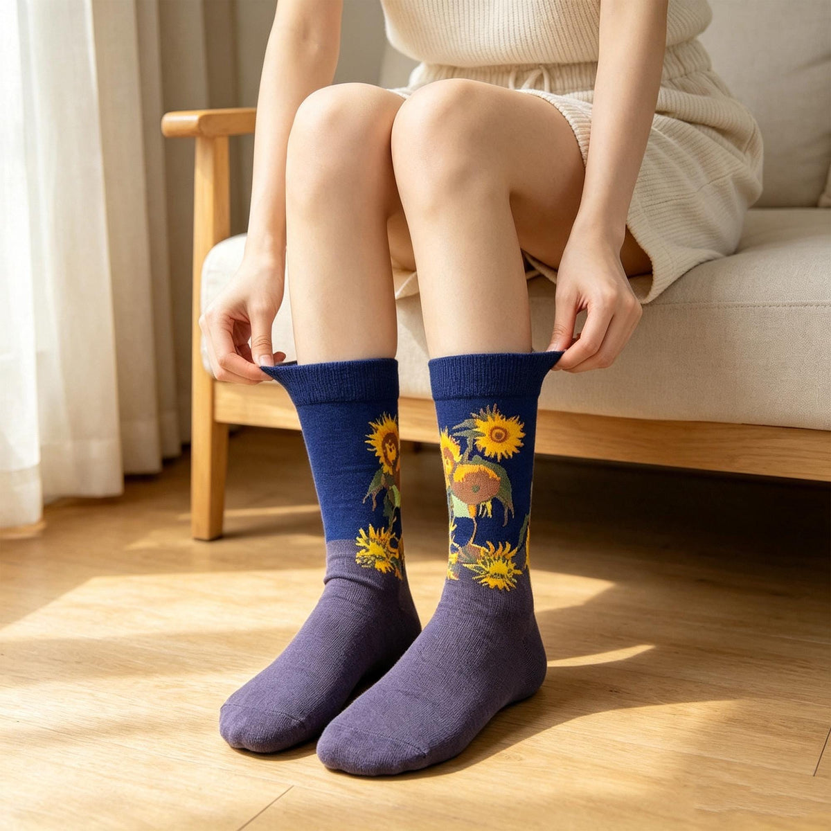 Van Gogh Socks sock collection, Sunflower and Portrait Art Crew Socks, Art Teacher Gift by AnnieColors, view 5