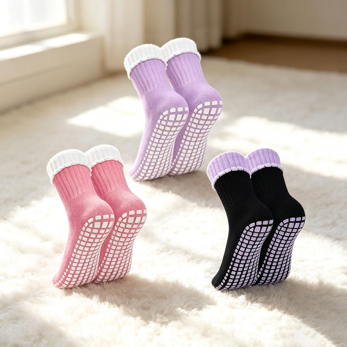 Ruffle Grip Socks for Women, Coquette Pilates and Barre Socks, Non Slip Yoga Socks, Pink Fitness Gift by AnnieColors